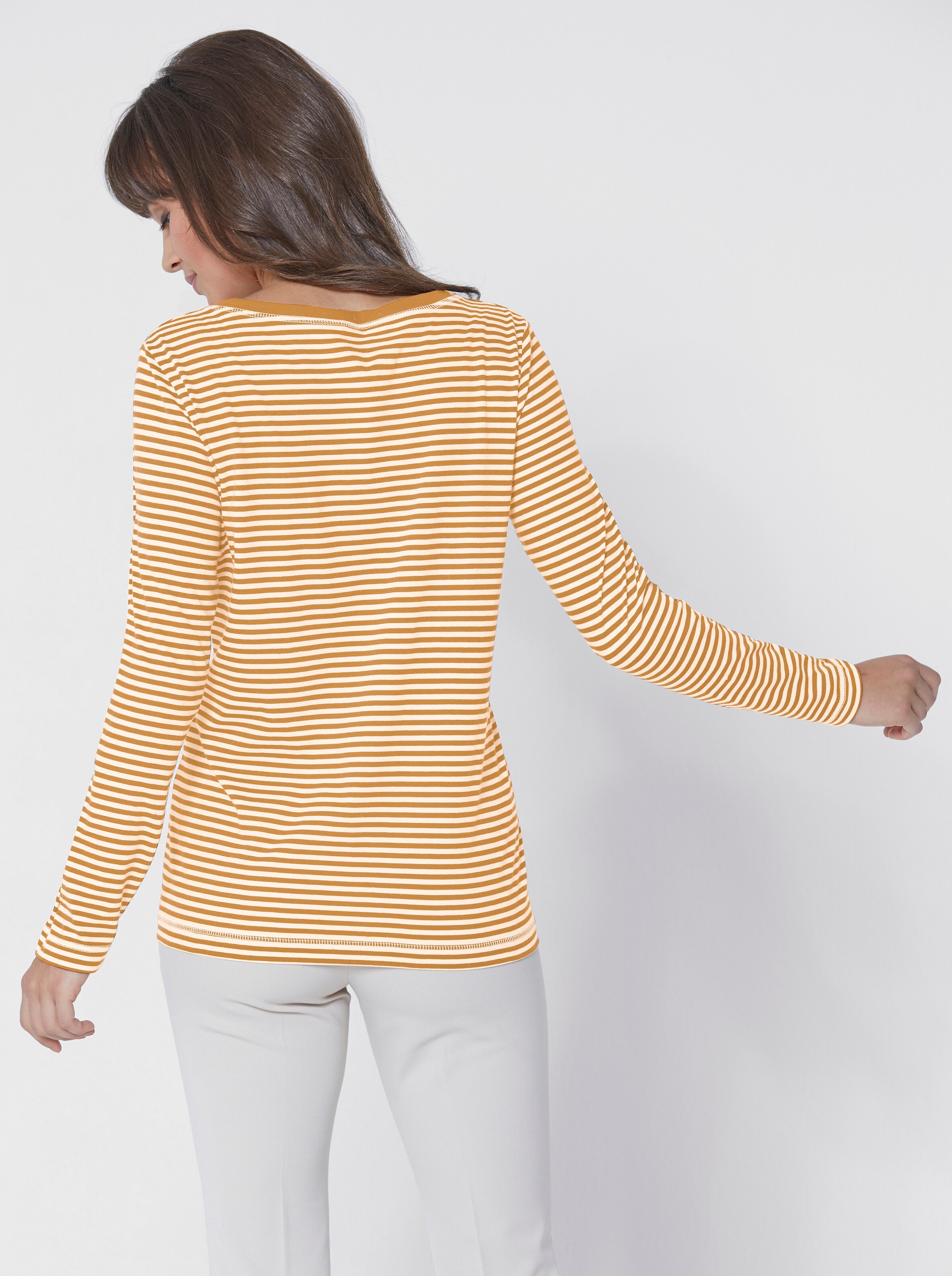 CREATION L PREMIUM Pima-Baumwoll-Shirt in curry-ecru-geringelt