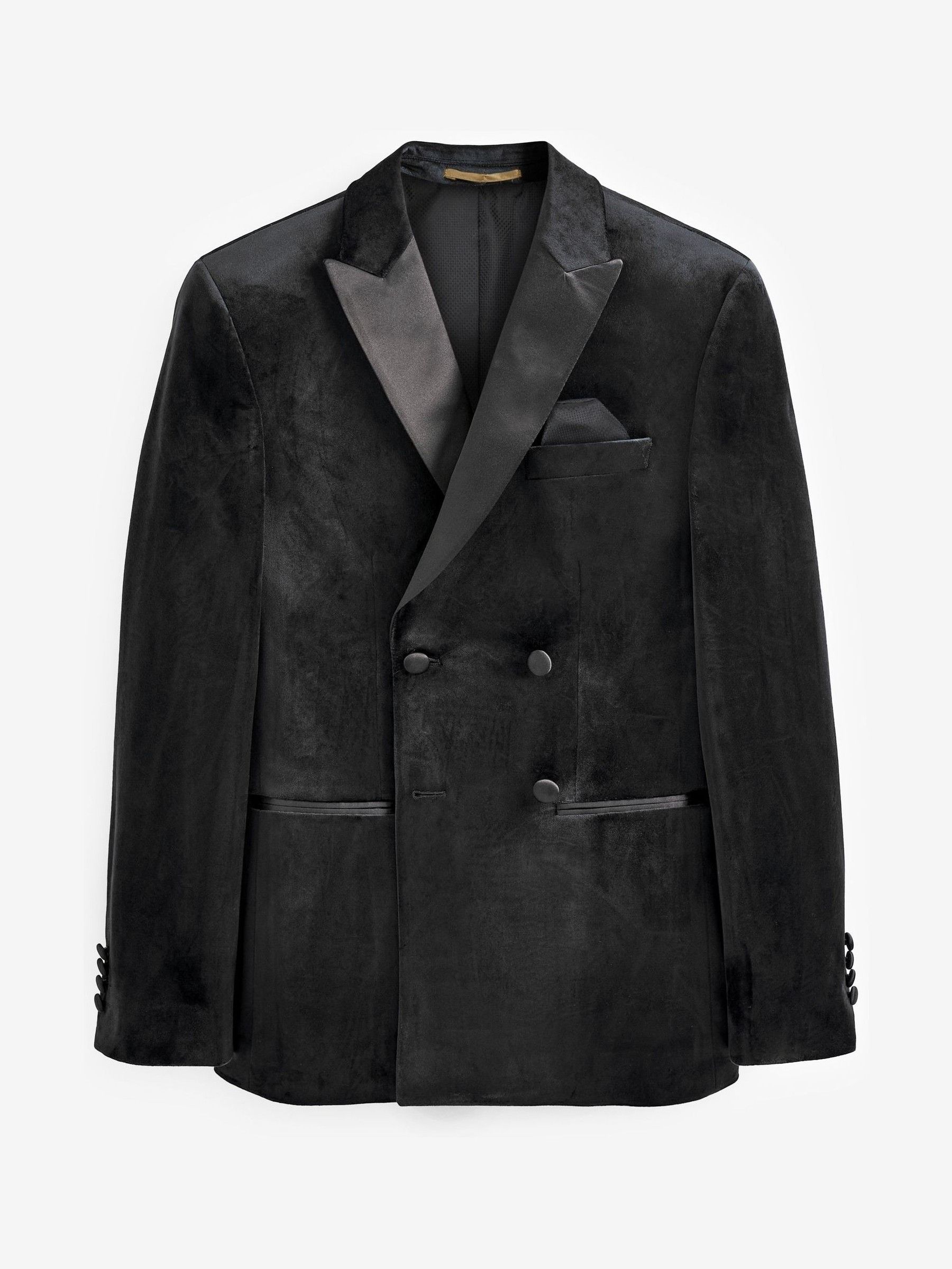 Zwart - Slim-fit fluwelen blazer met dubbele rij knopen