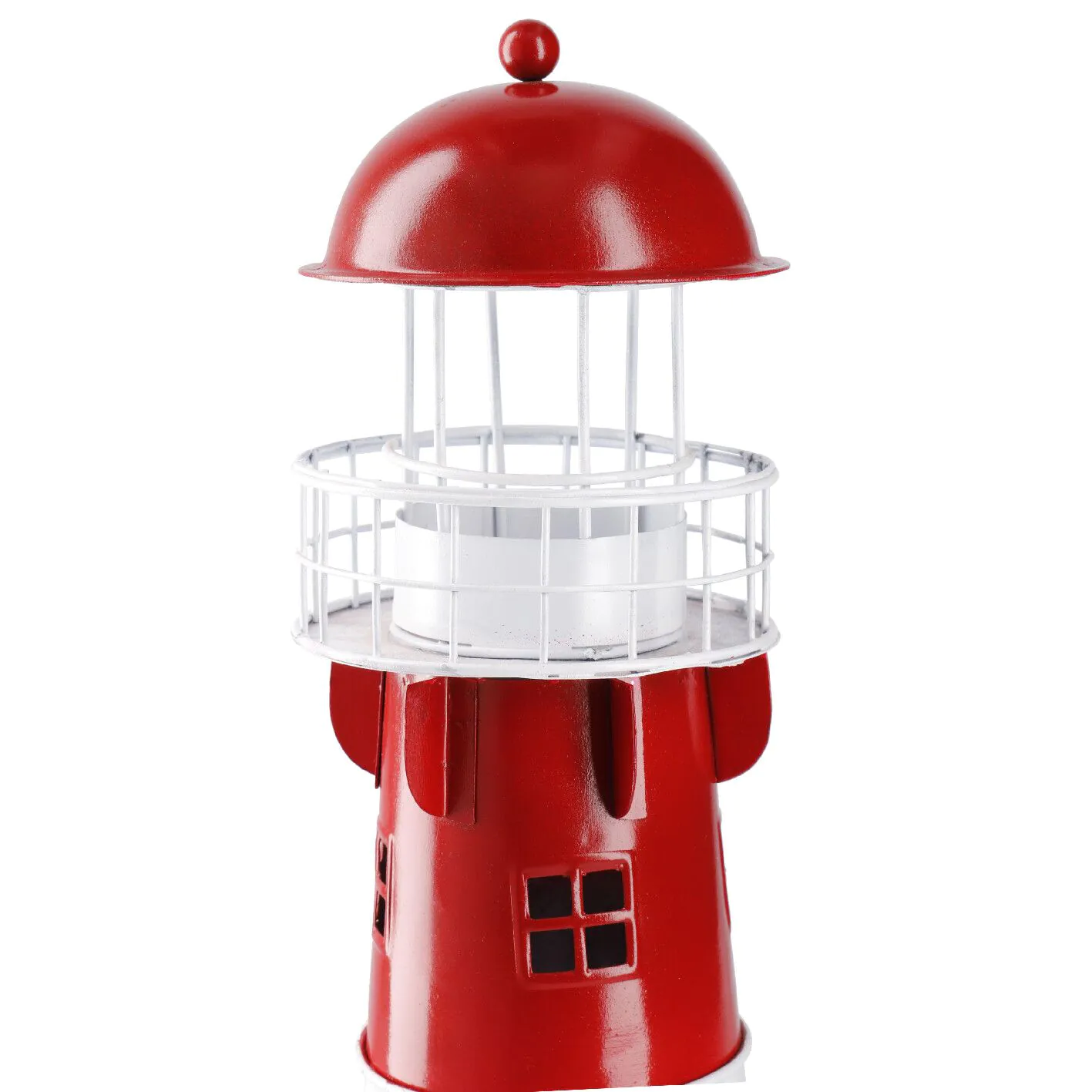 Windlicht Leuchtturm, rot/weiß, 36 cm