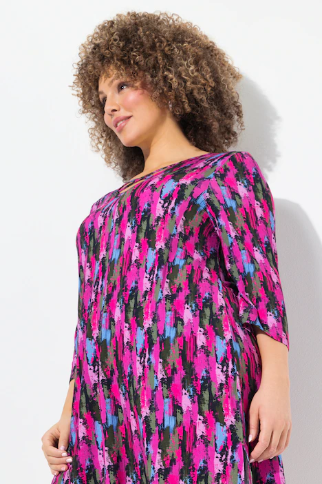 Longshirt, A-Linie, Zierbänder, V-Ausschnitt, 3/4-Arm, marine
