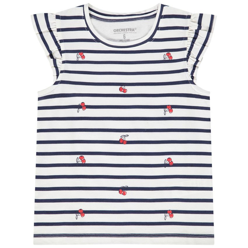 T-shirt manches courtes rayé et printé pour fille - Bleu marine