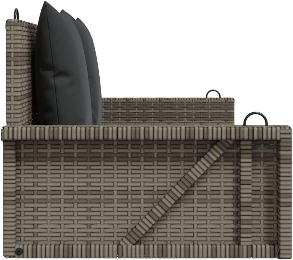 vidaXL Hängebank mit Kissen, Hängeschaukel mit Befestigungsringen, Schaukelbank für Außenbereich, Gartenschaukel, Modern, Grau Poly Rattan