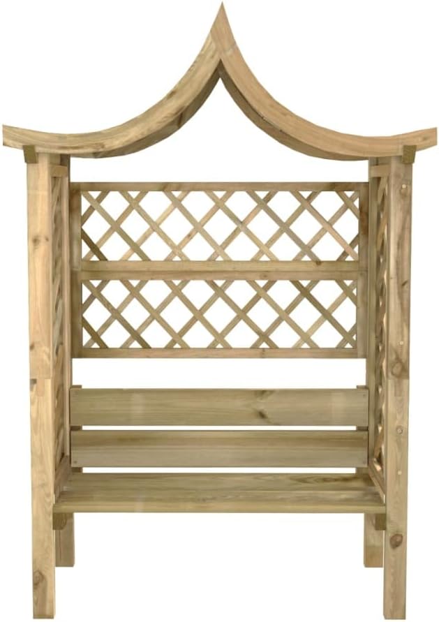 Gartenpergola aus Holz mit Dach und Bank, Gartenbank mit Pergola Sitzbank Bank Rankhilfe Rosenbogen, Gartenpavillon, 146 x 55 x 220 cm