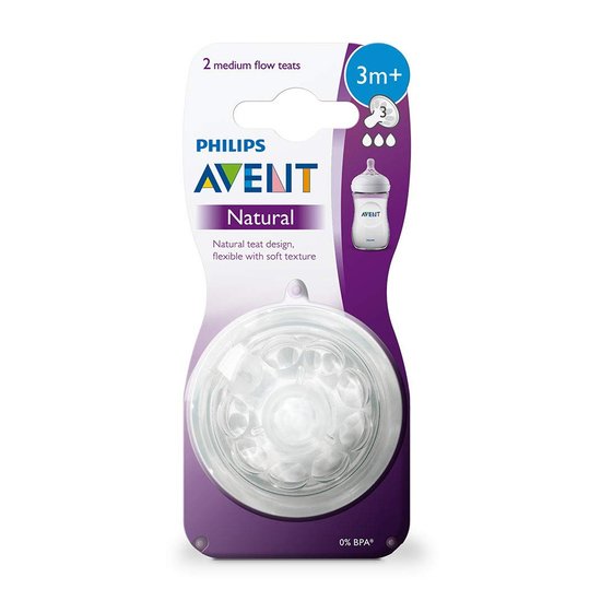 Lot 2 tétines Natural 2.0 débit moyen   3 mois +   de               Philips AVENT
