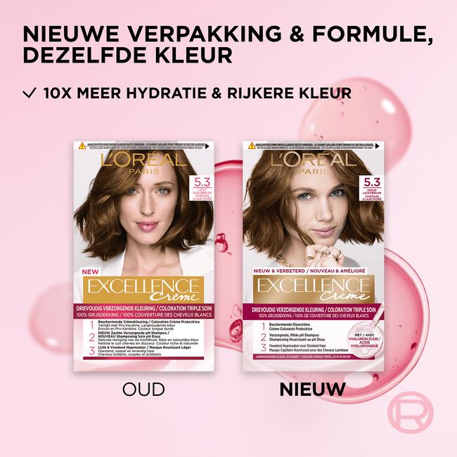 L'Oréal Paris Excellence Crème Verzorgende Crèmekleuring 5.3 Licht Goudbruin