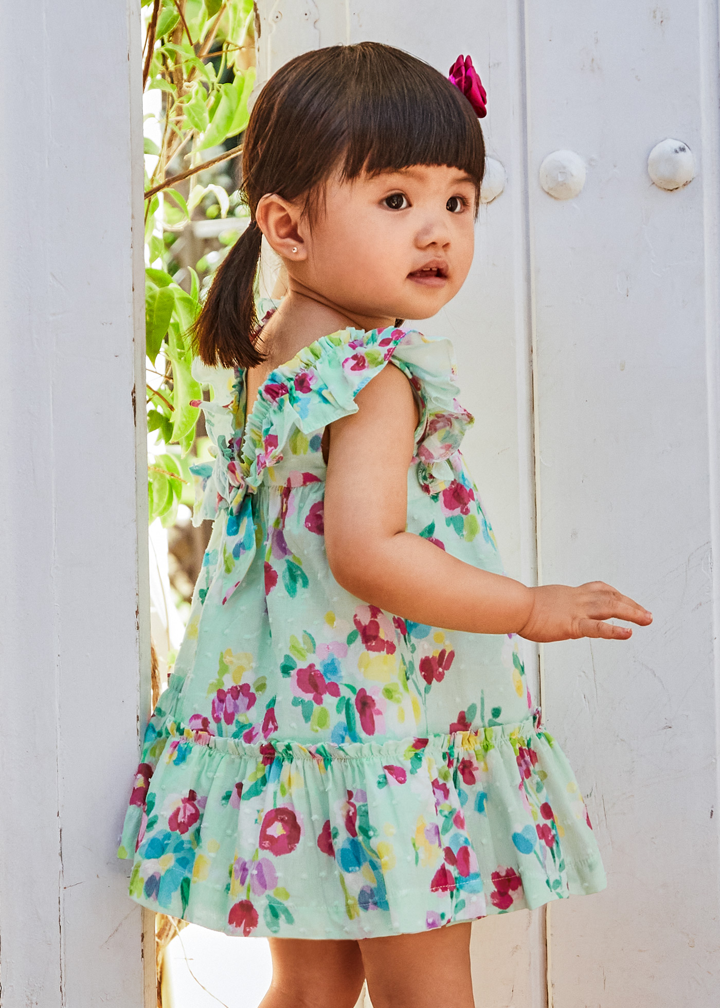 Vestido infantil com tecido de algodão plumeti estampado