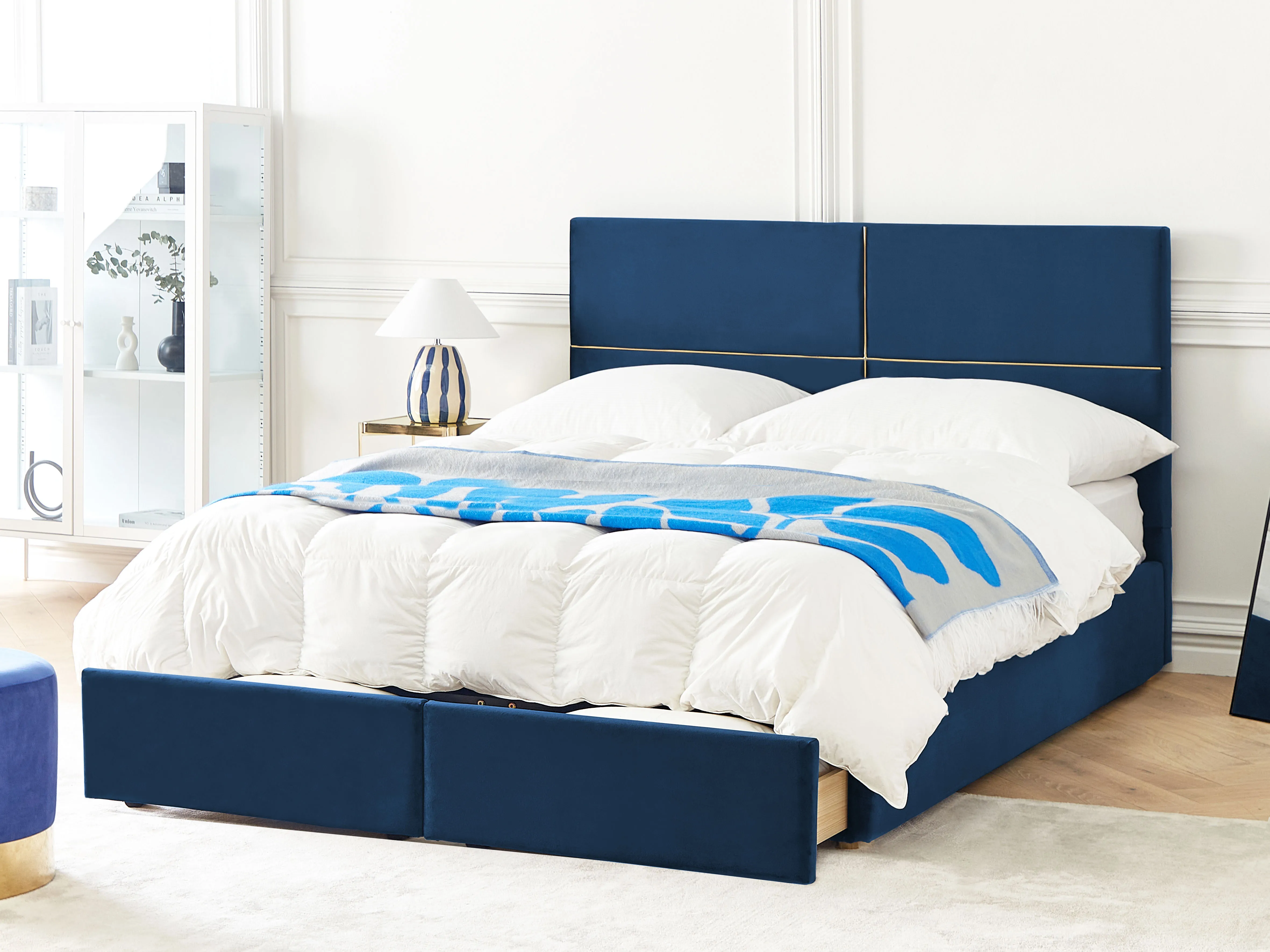 Bed met opbergruimte Fluweel VERNOYES 180 x 200 cm Marineblauw