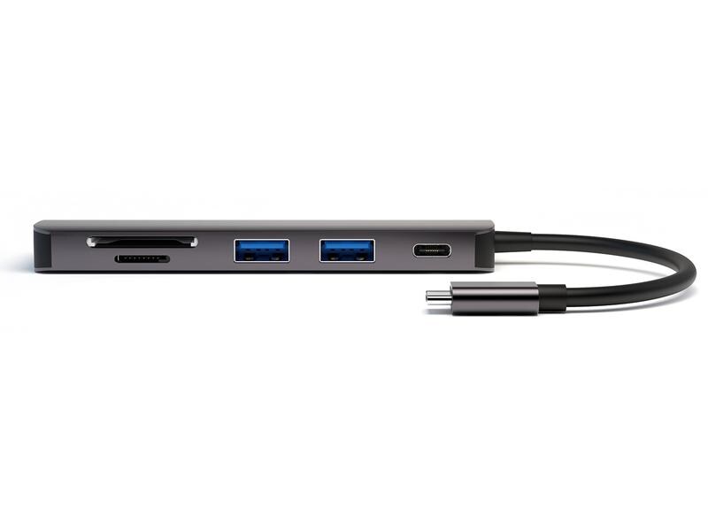 4smarts Dockingstation 6in1 Hub USB-C – HDMI/USB-A/SD/PD Kompaktes USB-C-Dock für Notebooks und Mobilgeräte