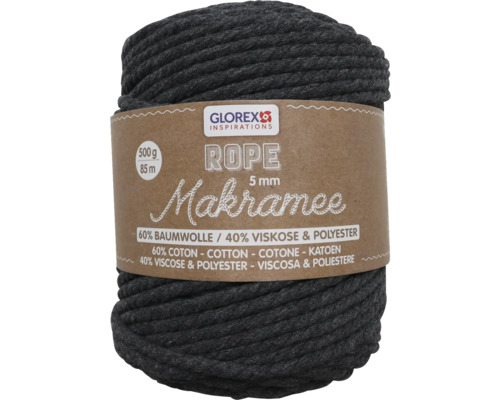Macramé gedraaide wol, antraciet, 5 mm, 500 g