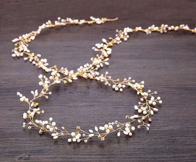 (100cm) Haarschmuck Braut Frisur Kette Strass / Perlen Band - Silber