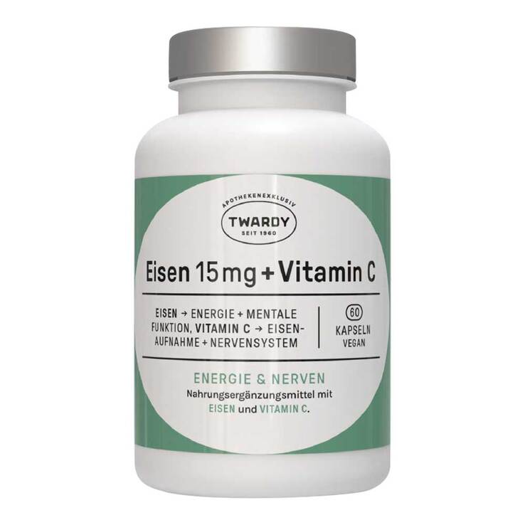 Eisen 15 mg + Vitamin C vegan Kapseln, 60 St