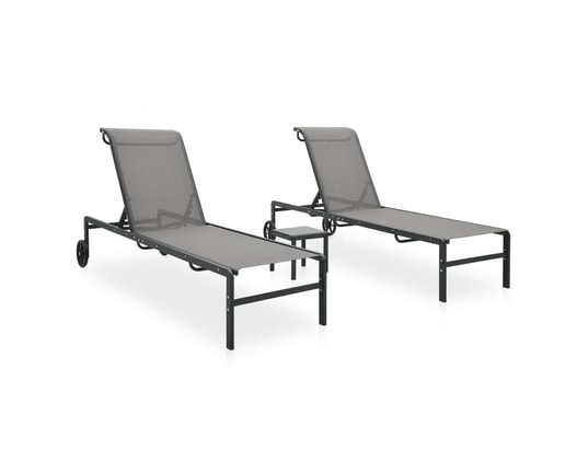 VIDAXL - Bain de soleil Chaises longues lot de 2 avec table textilène et acier