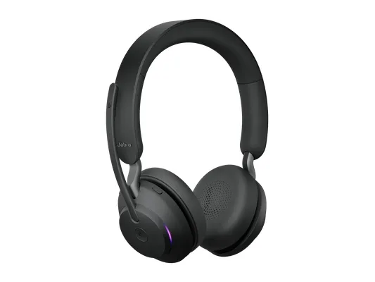 Jabra Evolve2 65 MS Stereo - Headset - på øret - Bluetooth - trådløs - USB-A - støjisolerende - sort - med opladningsstander - Certified for Microsoft Teams