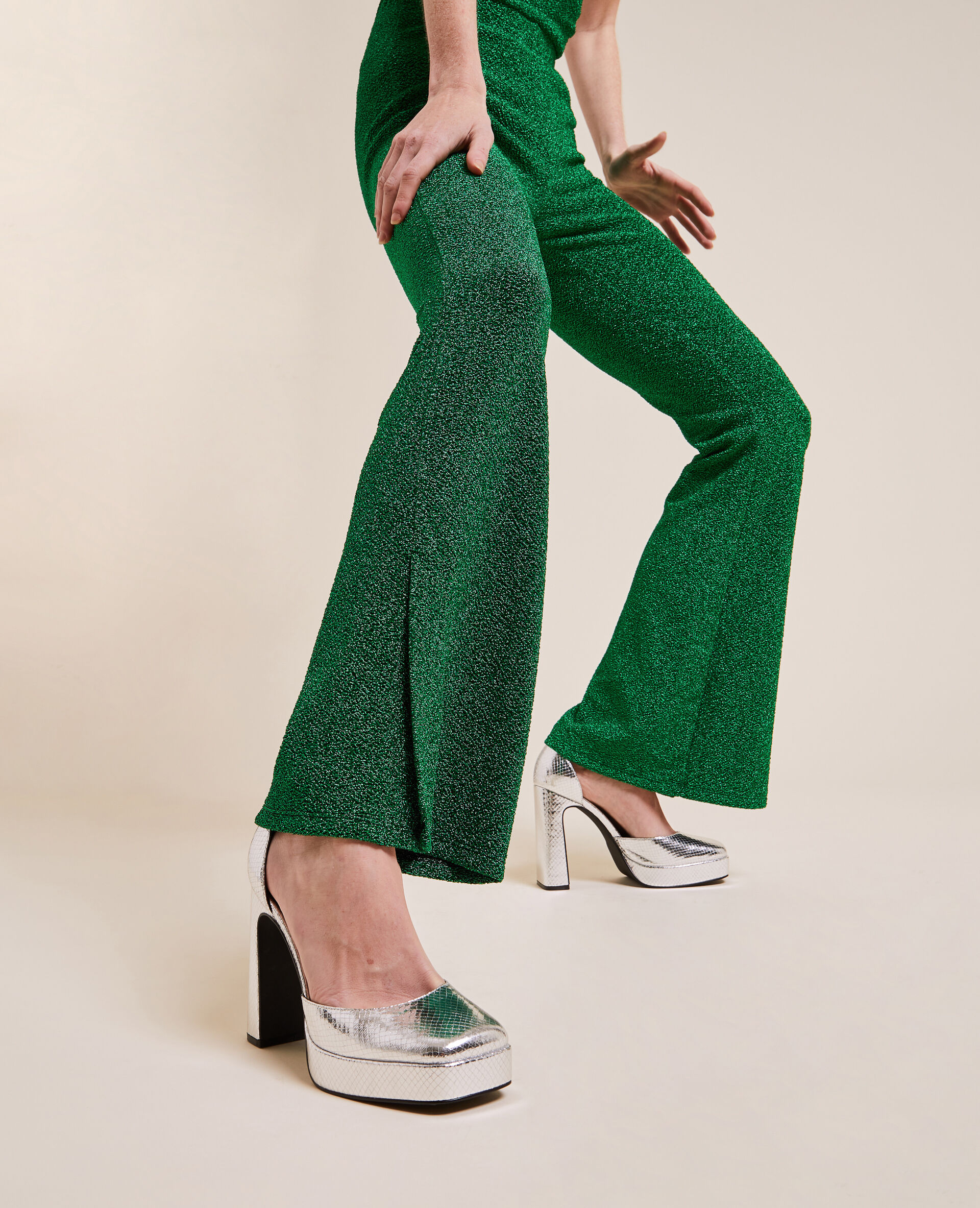 Pantalon flare maille lurex - Vert