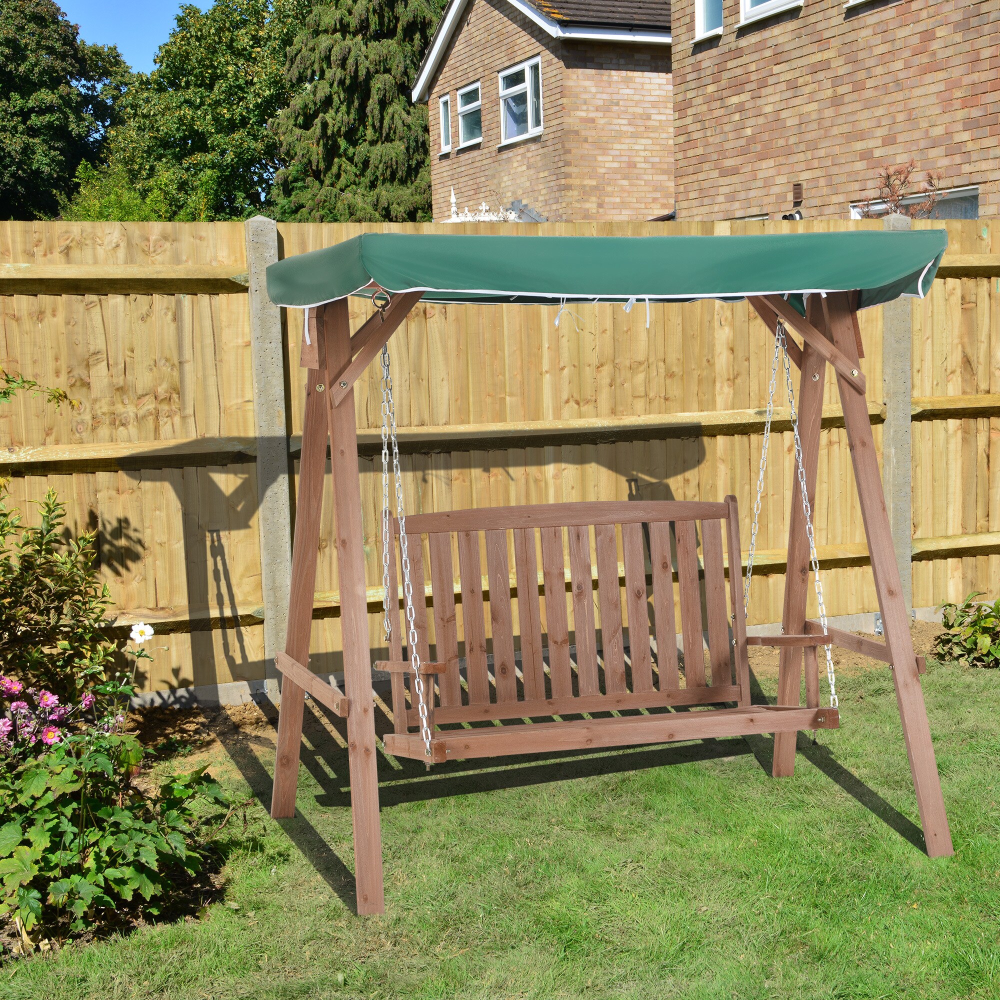 Outsunny Hollywoodschaukel für 2 Personen braun, grün 160 x 120 x 165 cm (BxTxH)