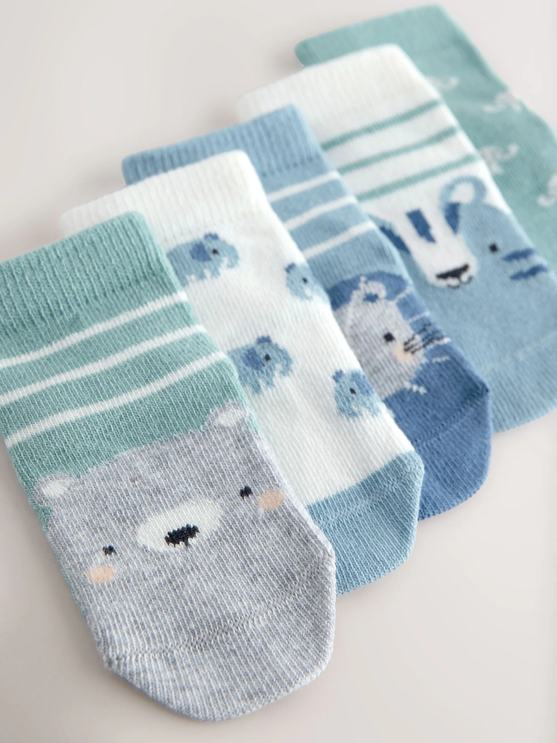 Blauw met figuurtjes - Verpakking van 5 paar babysokken (0 mnd-2 jr)