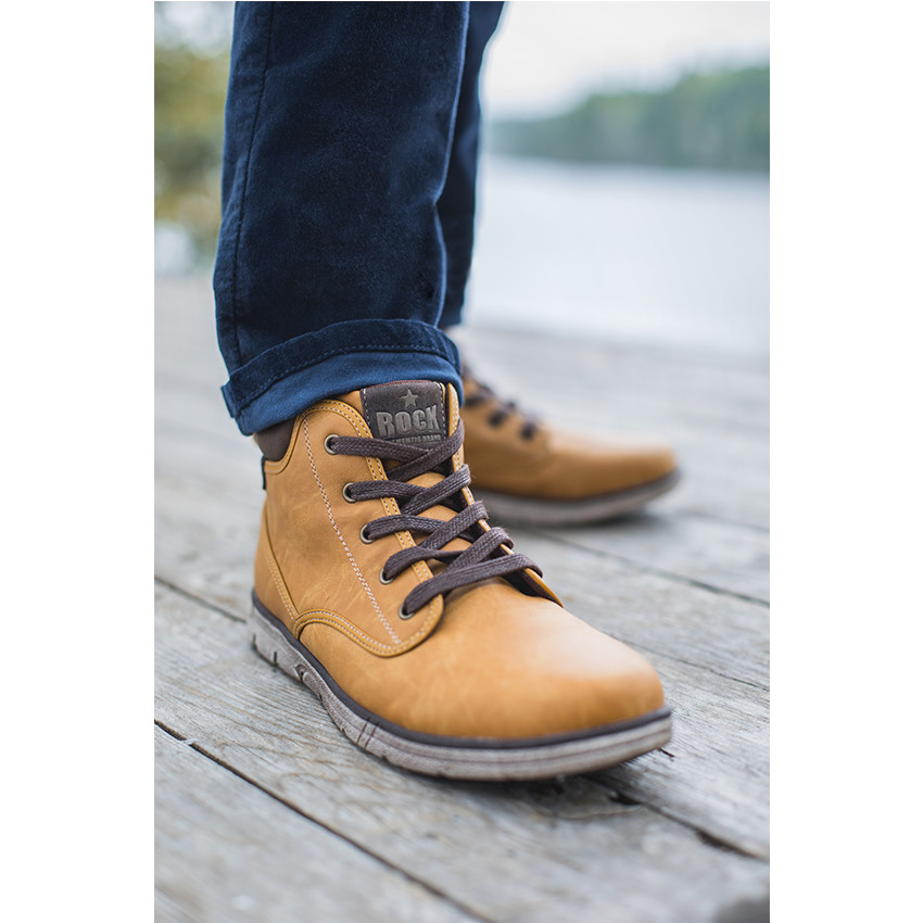 Bottillons effet cuir camel à lacets et zip