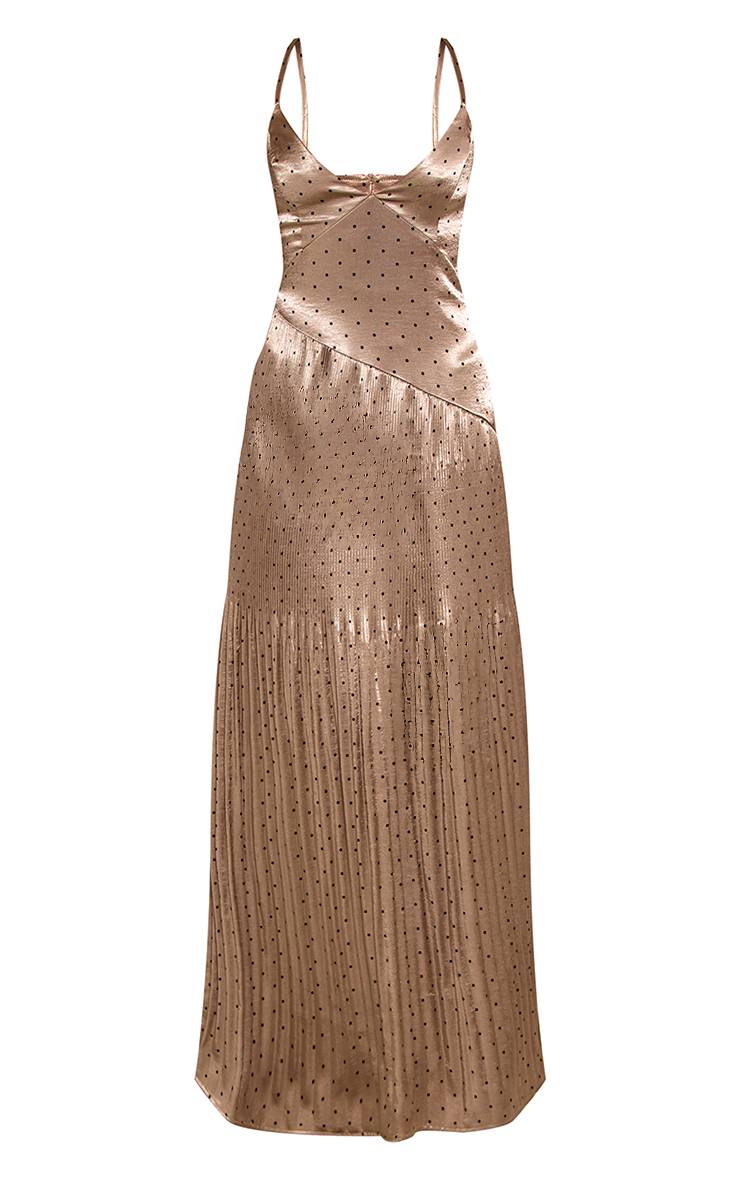 Taupe Robe Maxi À Pois Avec Décolleté En V