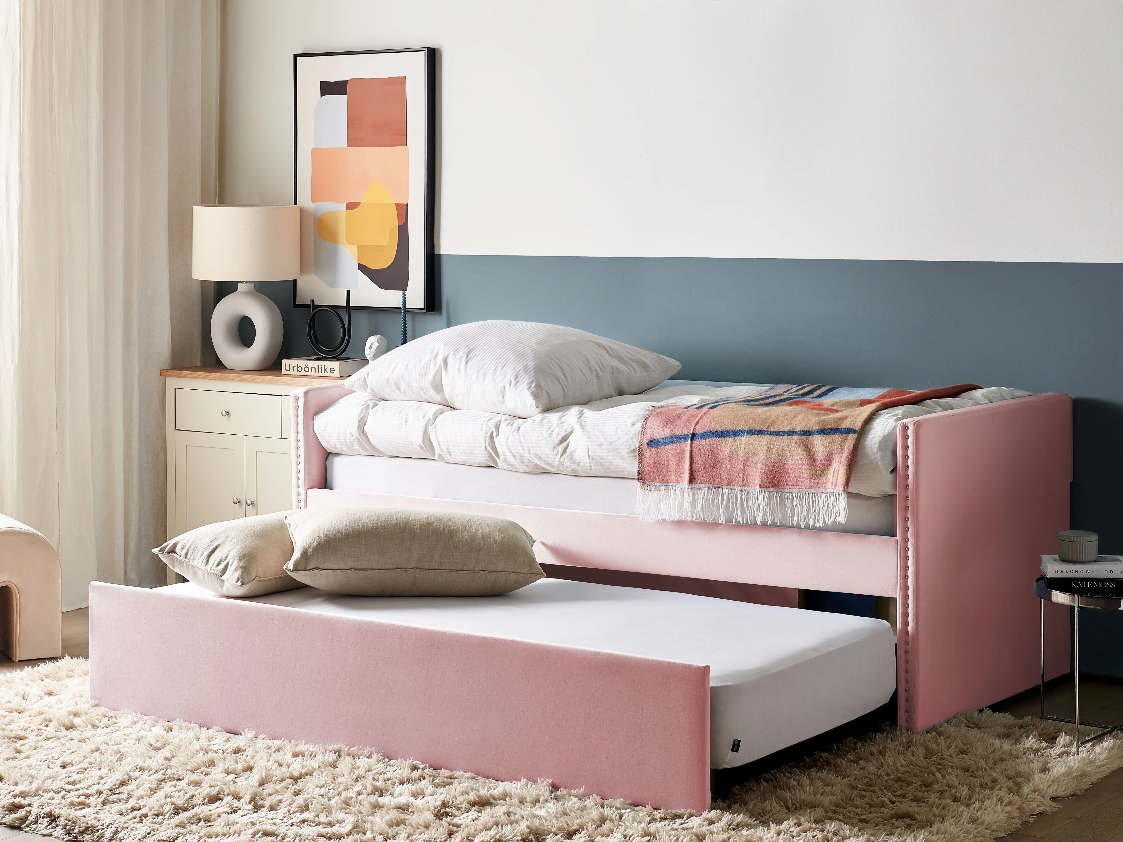 Onderschuifbed Fluweel TROYES 90 x 200 cm Pastelroze
