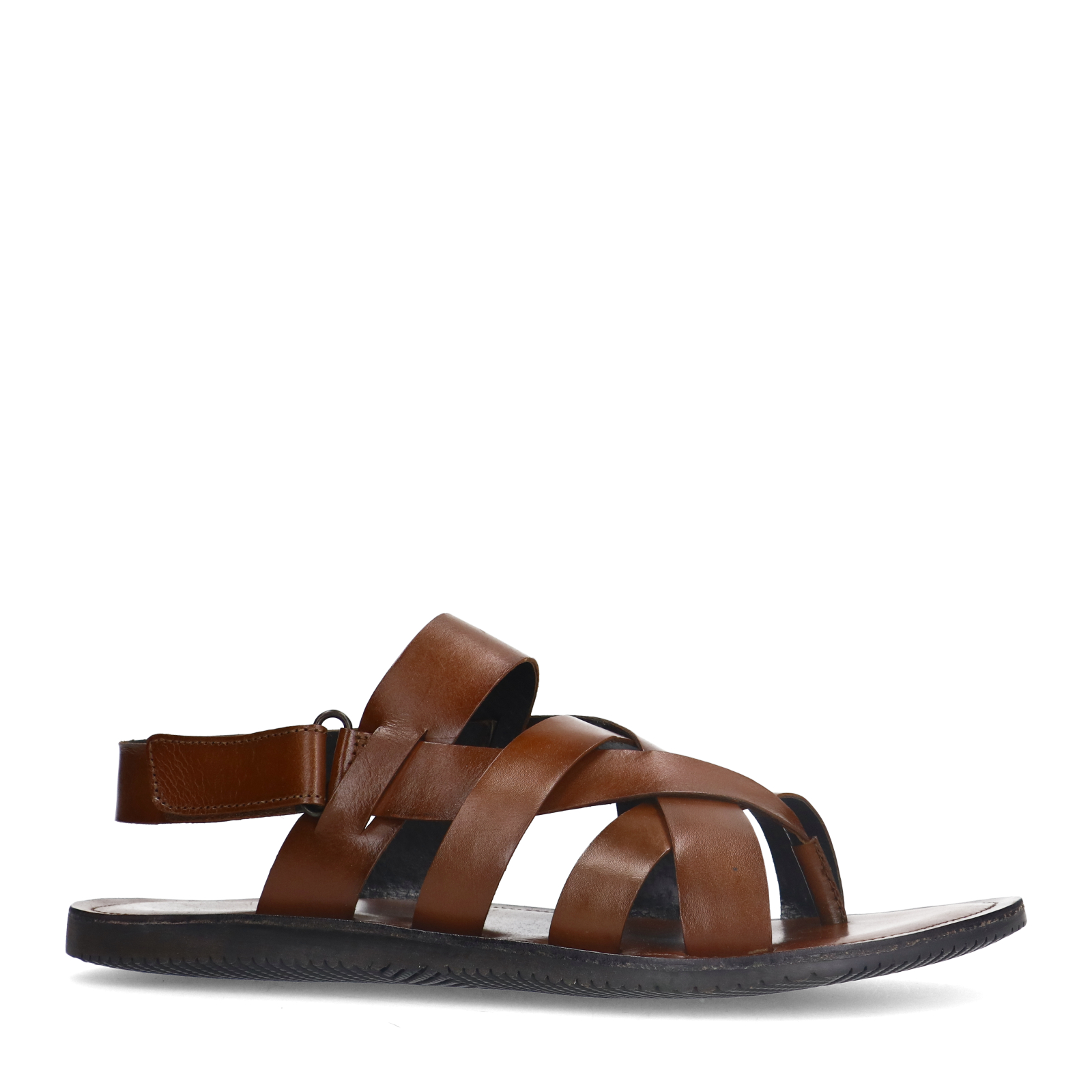 Leren gevlochten cognac slippers