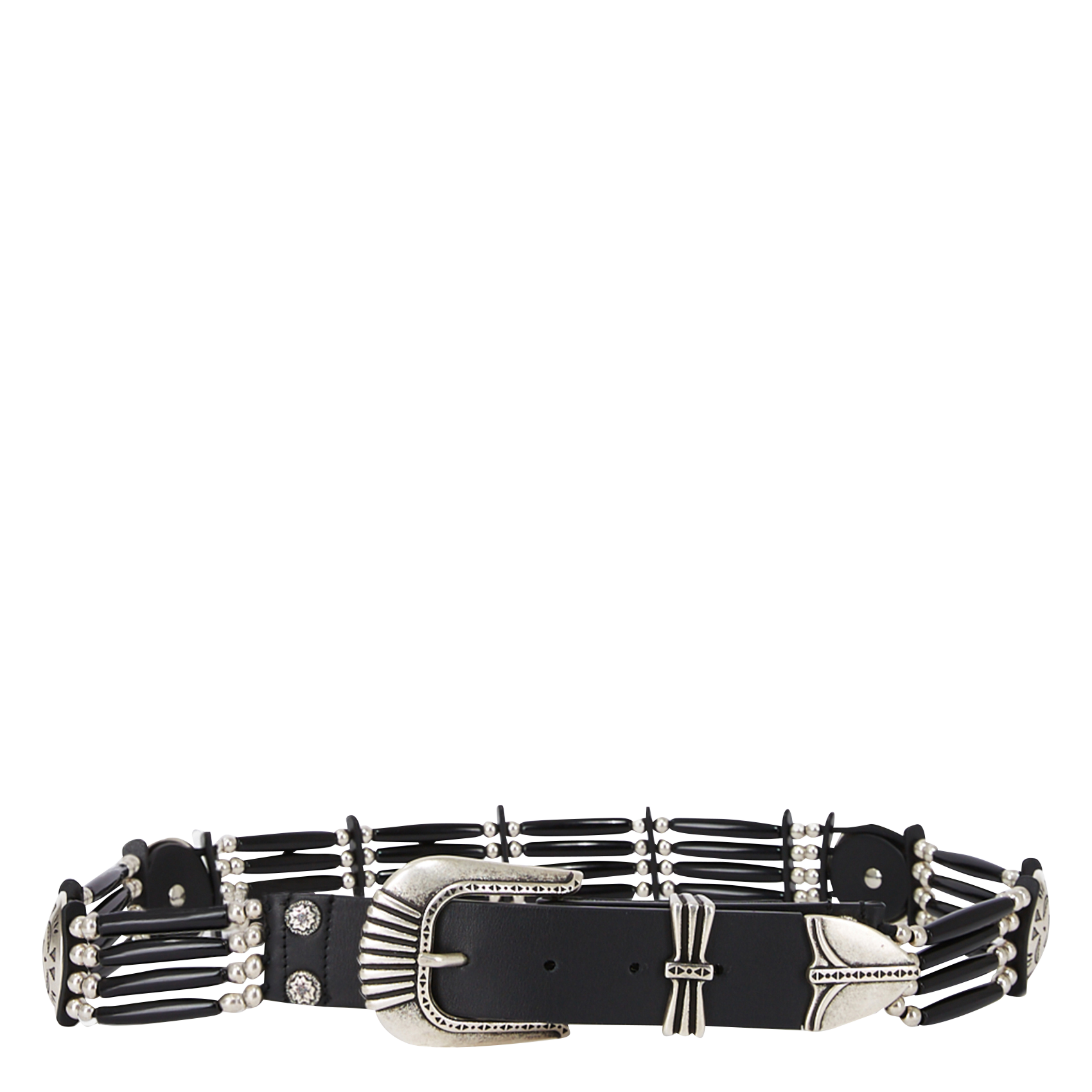 Ceinture à perles en cuir de vachette | Noir