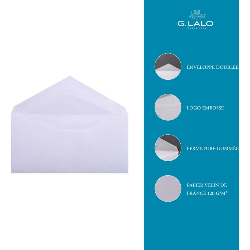 20 enveloppes DL (110x220mm) Vélin doublées gommées - extra blanc