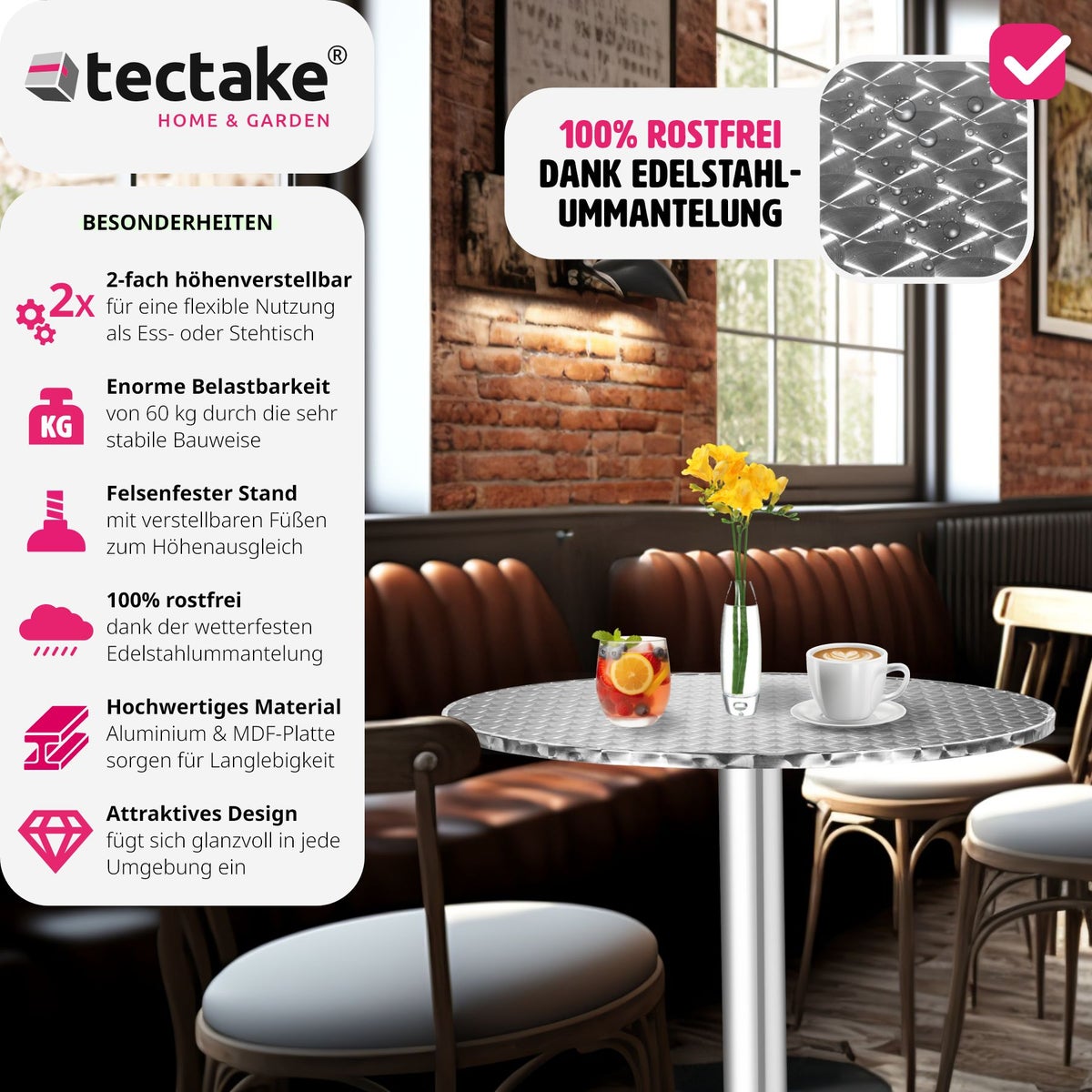 Aluminium bistrotafel Ø60cm in hoogte verstelbaar