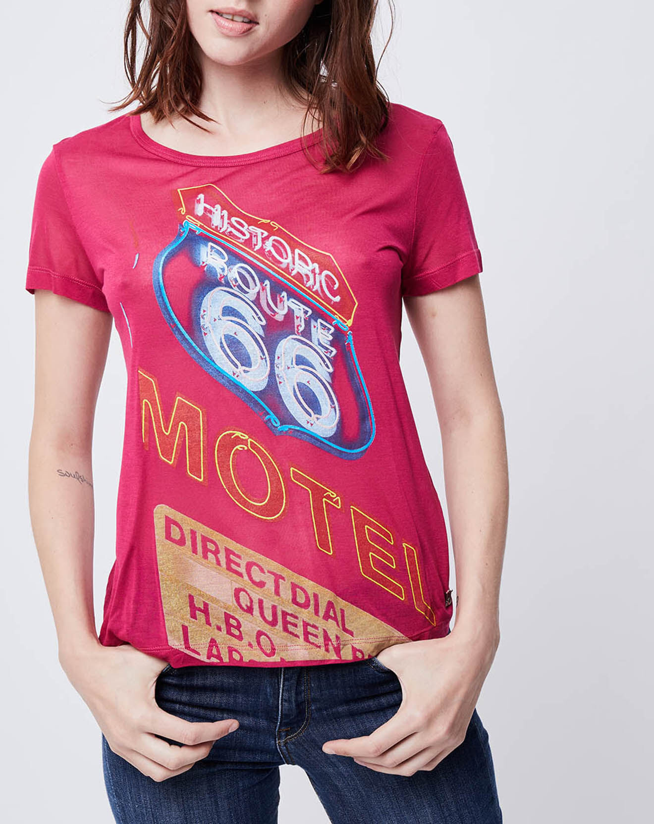 John Galliano T-Shirt fin imprimé rose foncé