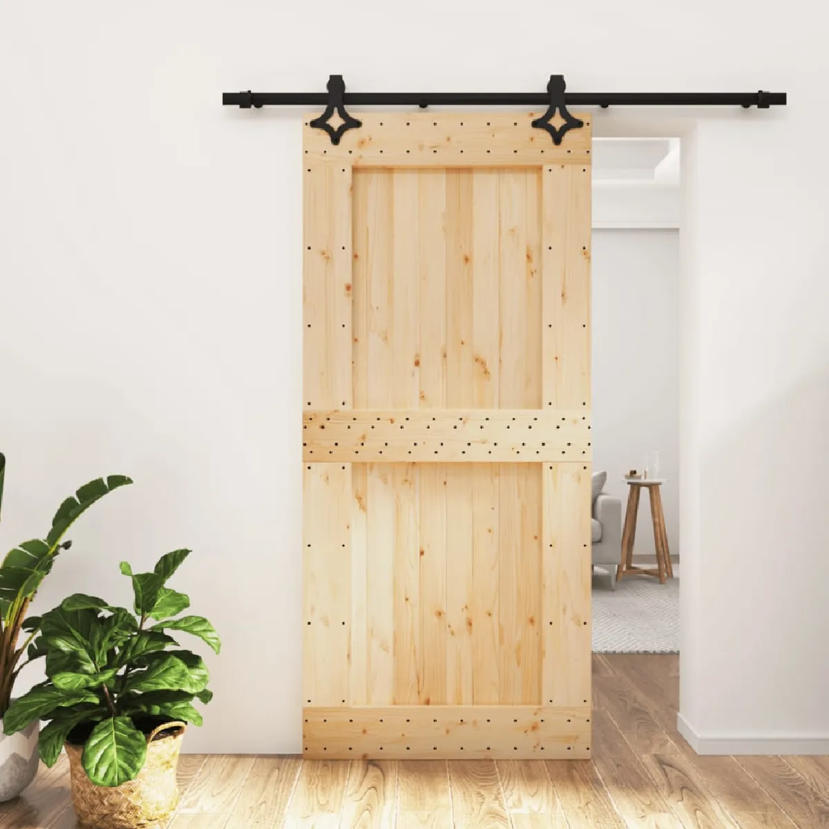 vidaXL Porte coulissante et kit de quincaillerie - 95x210 cm - Pin massif