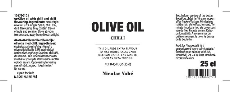 Nicolas Vahé Olivenolie 99,5% med chili , 25 cl.