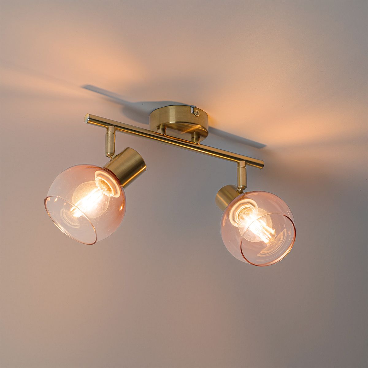 Art Deco spot goud met roze glas 2-lichts - Vidro