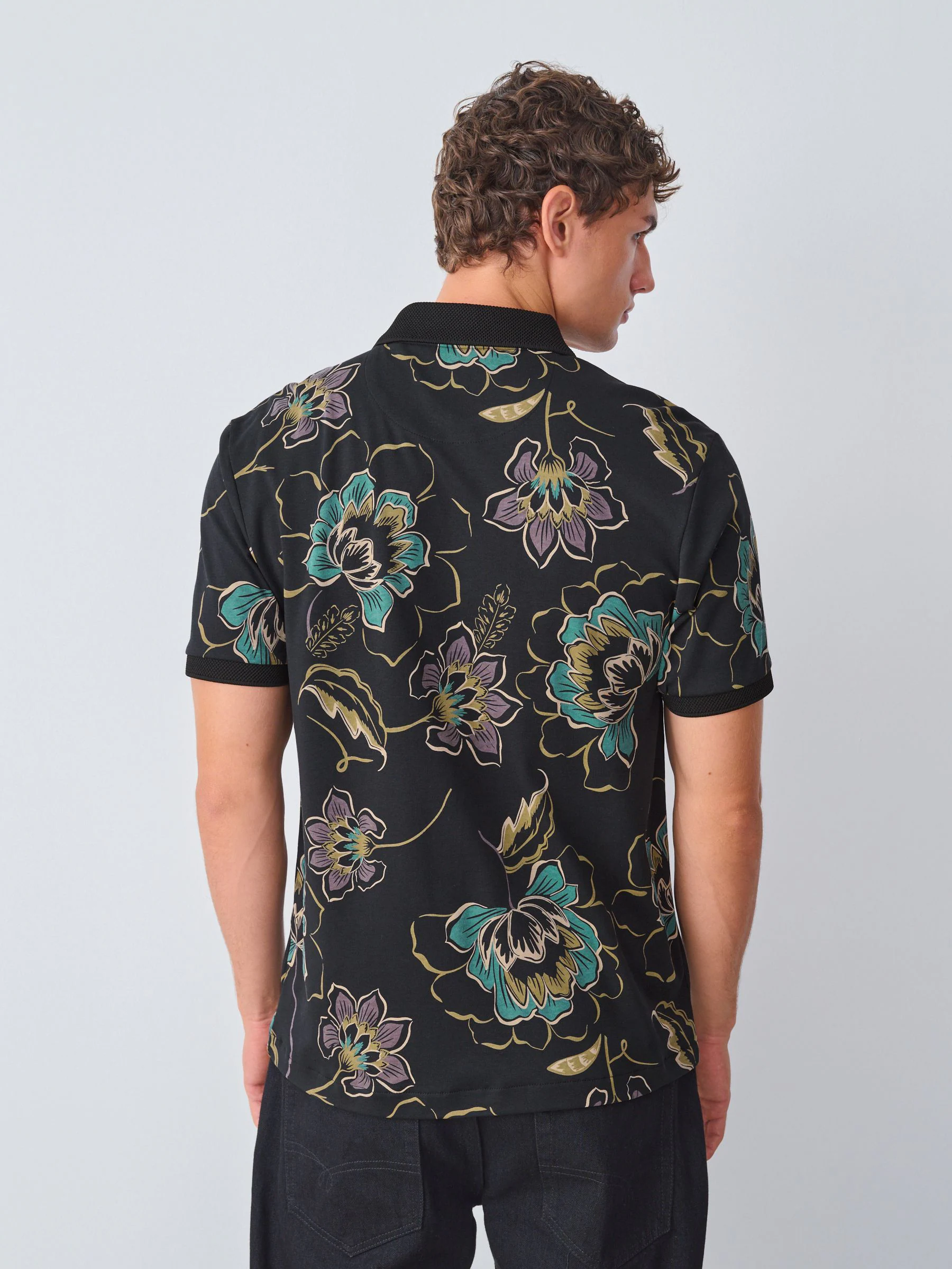 Zwart bloemenprint - Poloshirt met korte mouwen en print