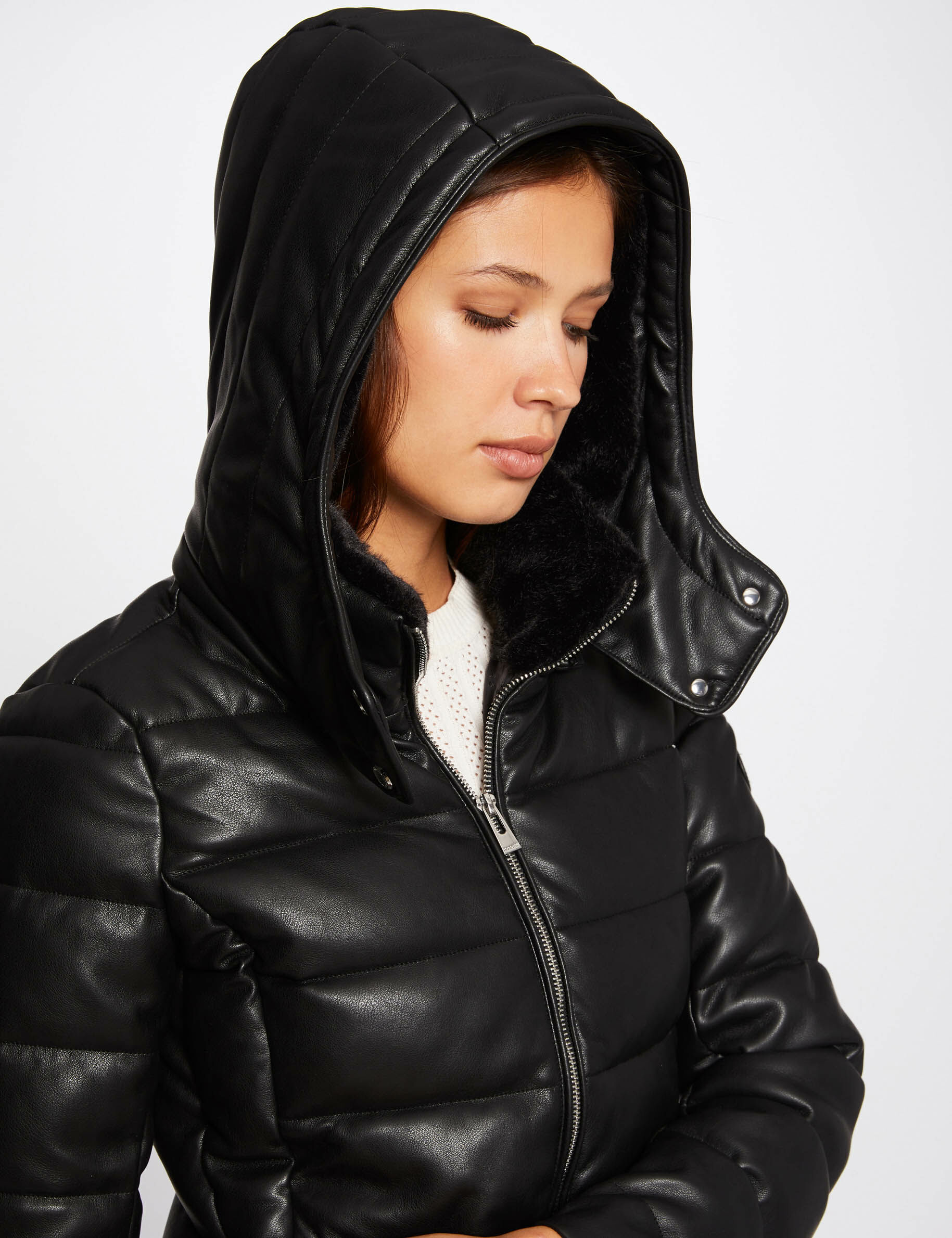Doudoune droite à capuche noir femme - noir