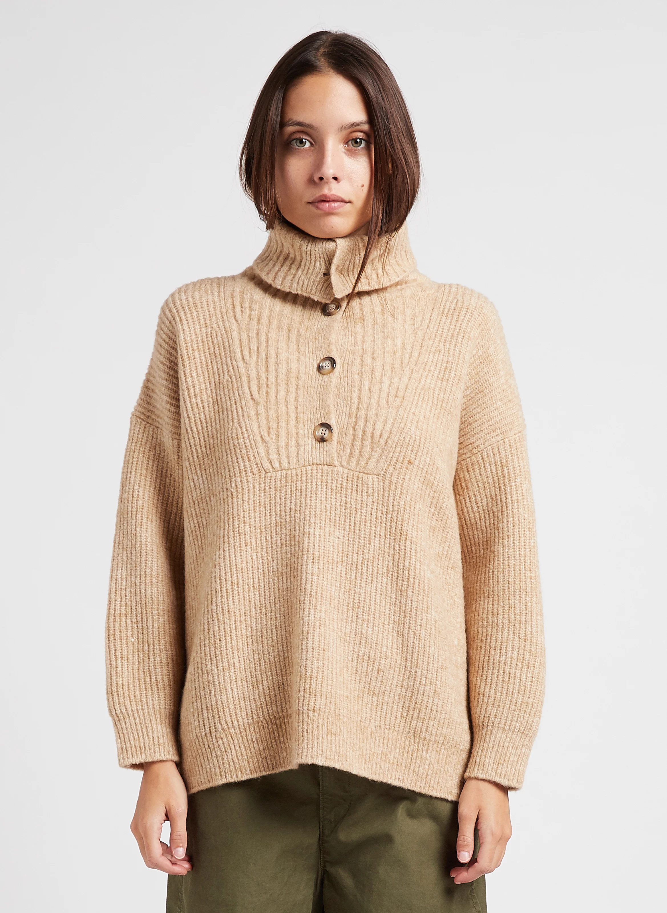 MALMO - Pull ample col roulé en laine mélangée | Beige