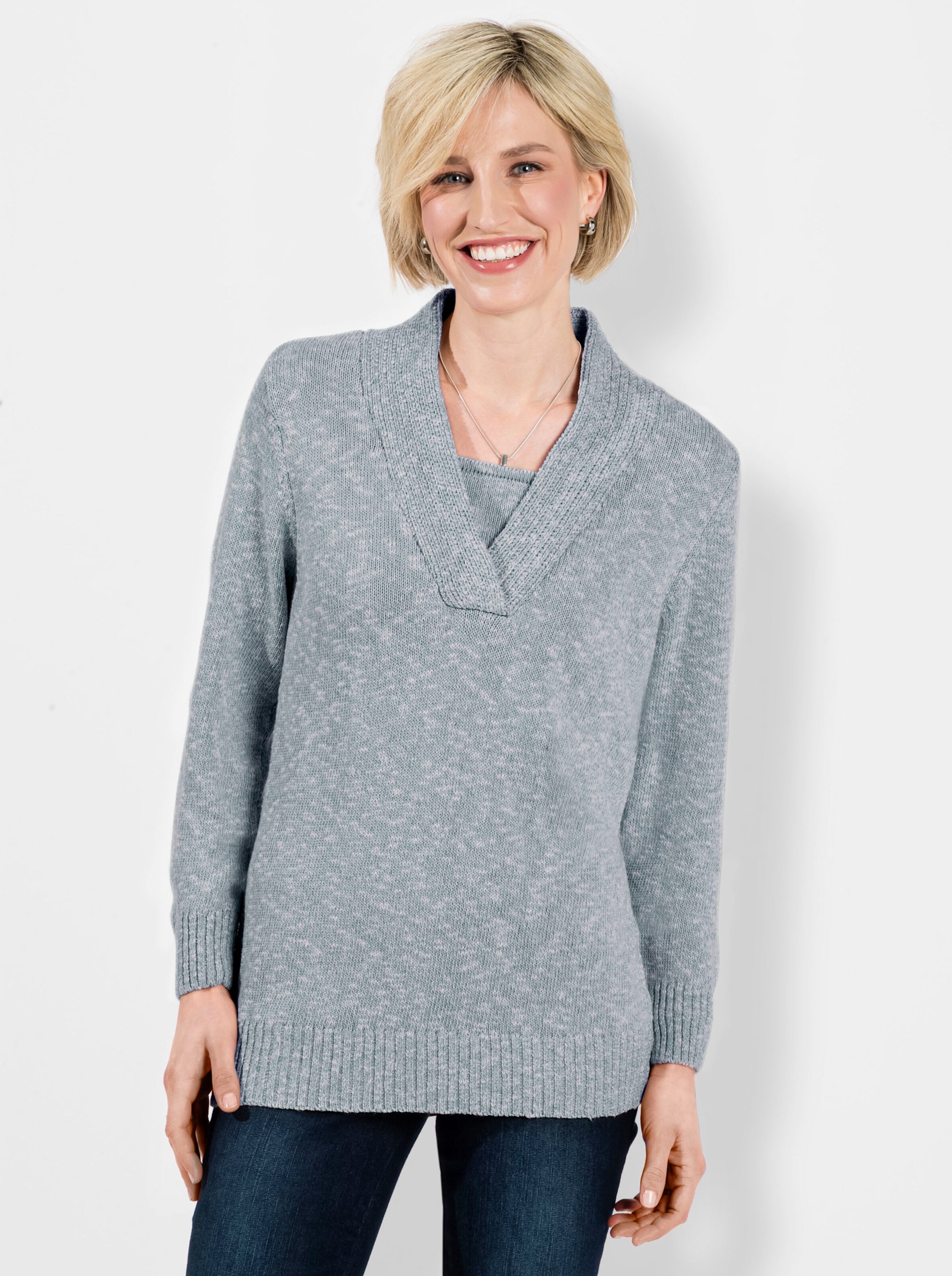 V-Ausschnitt-Pullover in 2-in-1-Optik