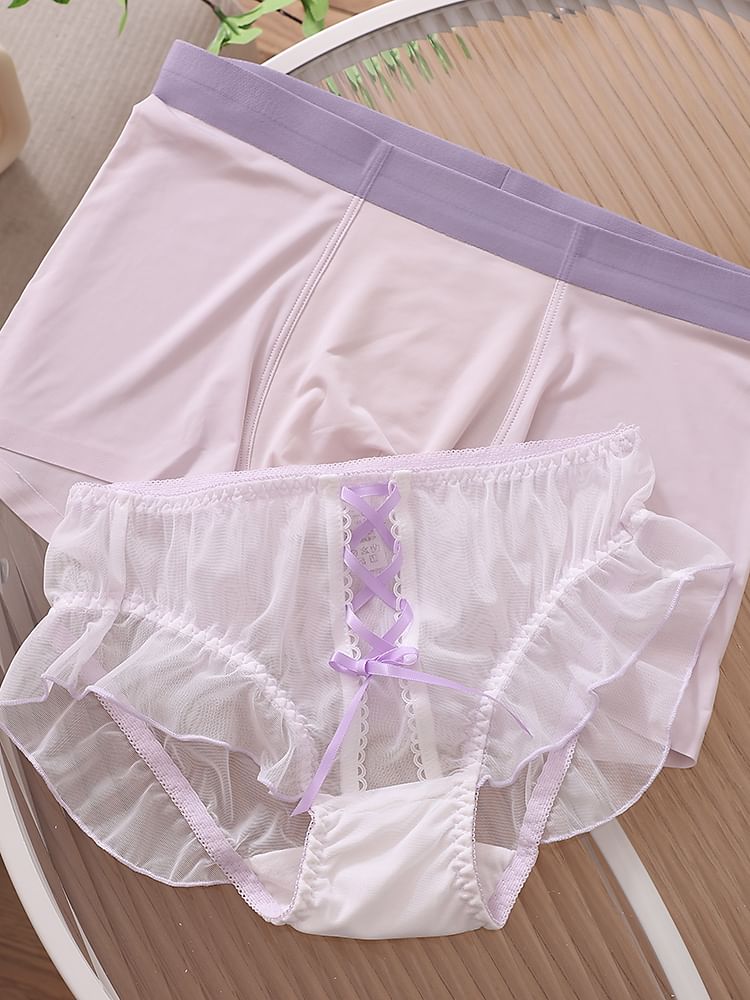 Pancherry - Matching set voor koppels: boxershort met contrasterende rand + kanten slip