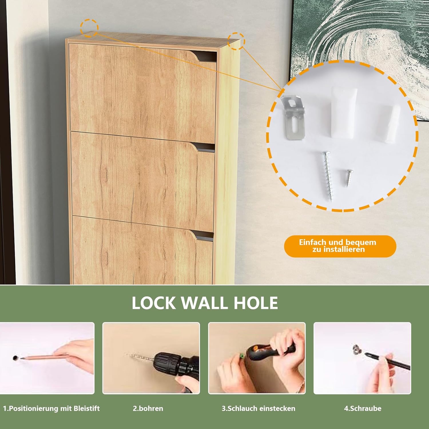 WAOHO Klappbare Schuhregale，Schuhschrank 4 Klappen ，Schuhaufbewahrung，Schuhregal，Schuhkipper, Schuhschränke，Kippsicherung,schuhkipper schmal 150×63×24cm