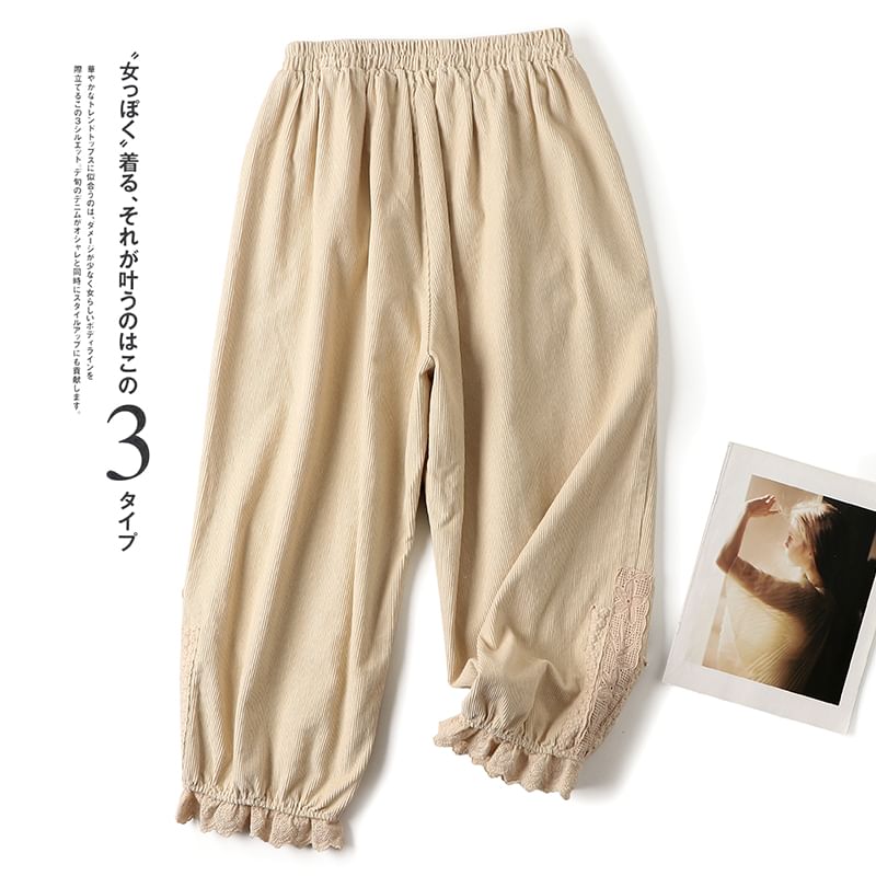 CosmoCorner - Corduroy Harembroek met elastische taille en bloemenaccent