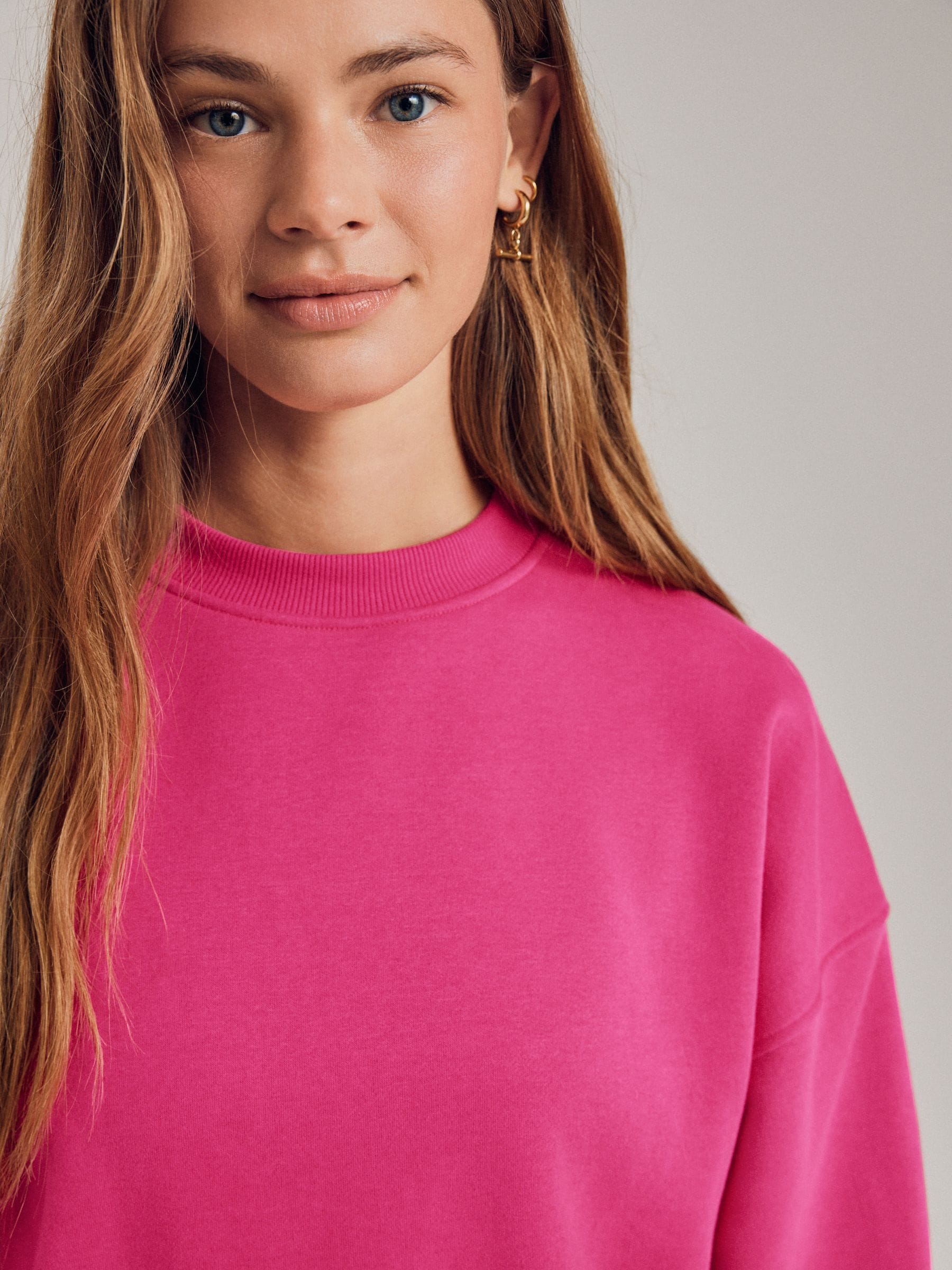 Magenta-roze - Supersoft Peached Essentials sweatshirt met ronde hals en naaddetail