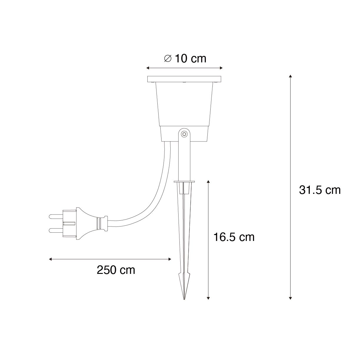 Prikspot zwart incl. LED verstelbaar IP65 met snoer en stekker - Basic