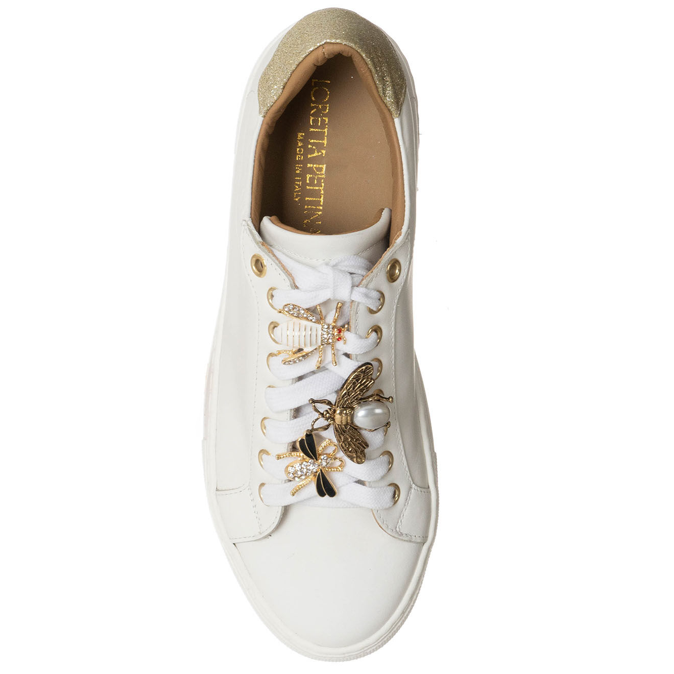 Loretta Pettinari Sneakers en Cuir Aliya blanc/doré - Plateforme 3.5 cm