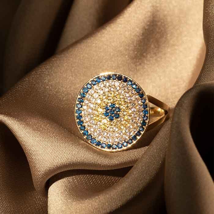 Bague Rayon Soleil - Or jaune 375/1000 & zirconium bleu