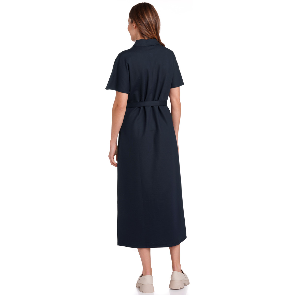 Damen Piqué-Kleid mit Bindegürtel dunkelblau
