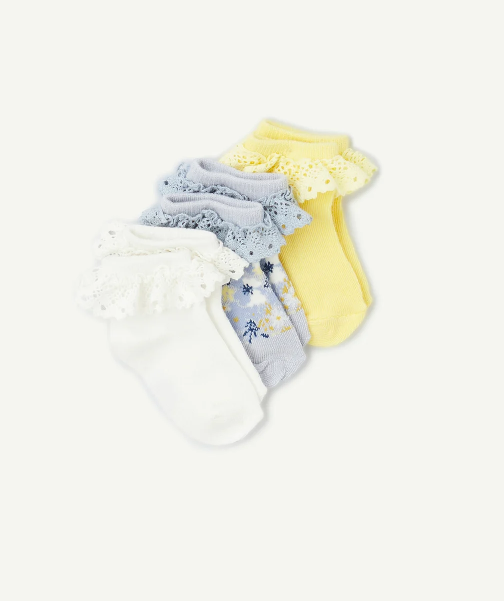 lot de 3 paires de socquettes bébé fille avec volants brodés