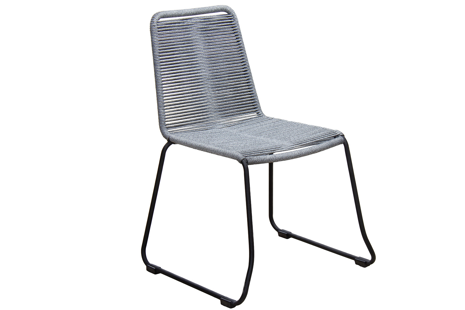 Blom hagestol Sortlakkert stål med sete i grått tau. Uten arm.