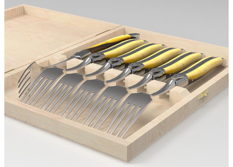 Service de 6 fourchettes Laguiole avec un manche en bois de pistachier et mitres en acier inoxydable