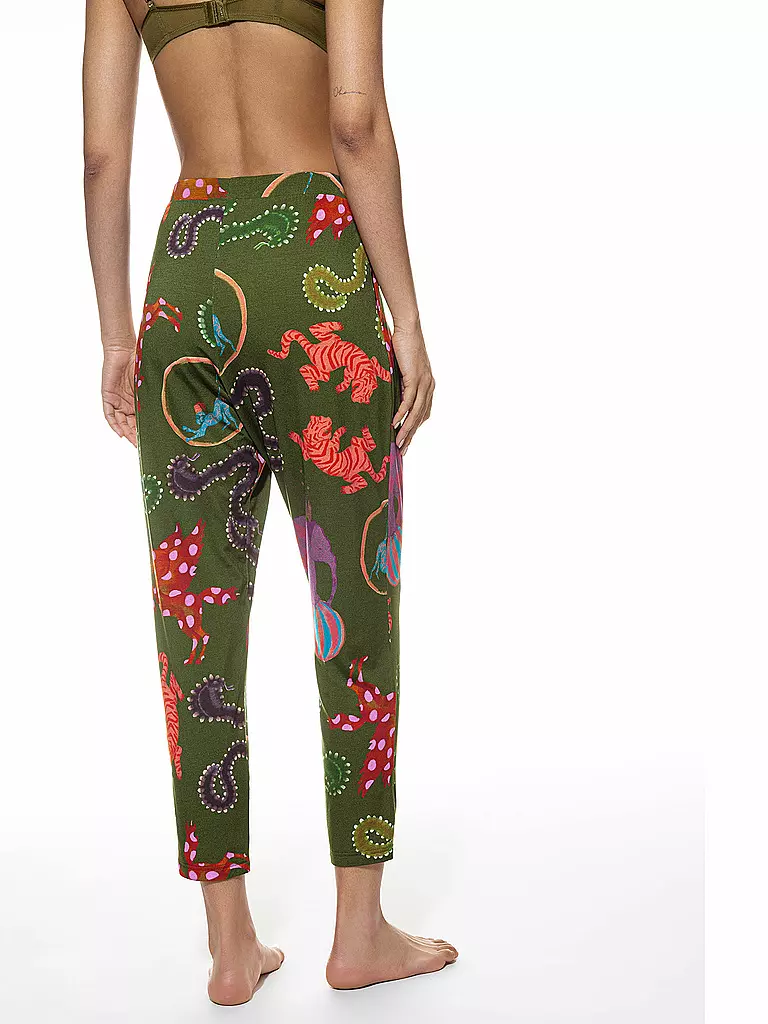 MEY Pyjamahose LOVE CIRCUS pineforest olive