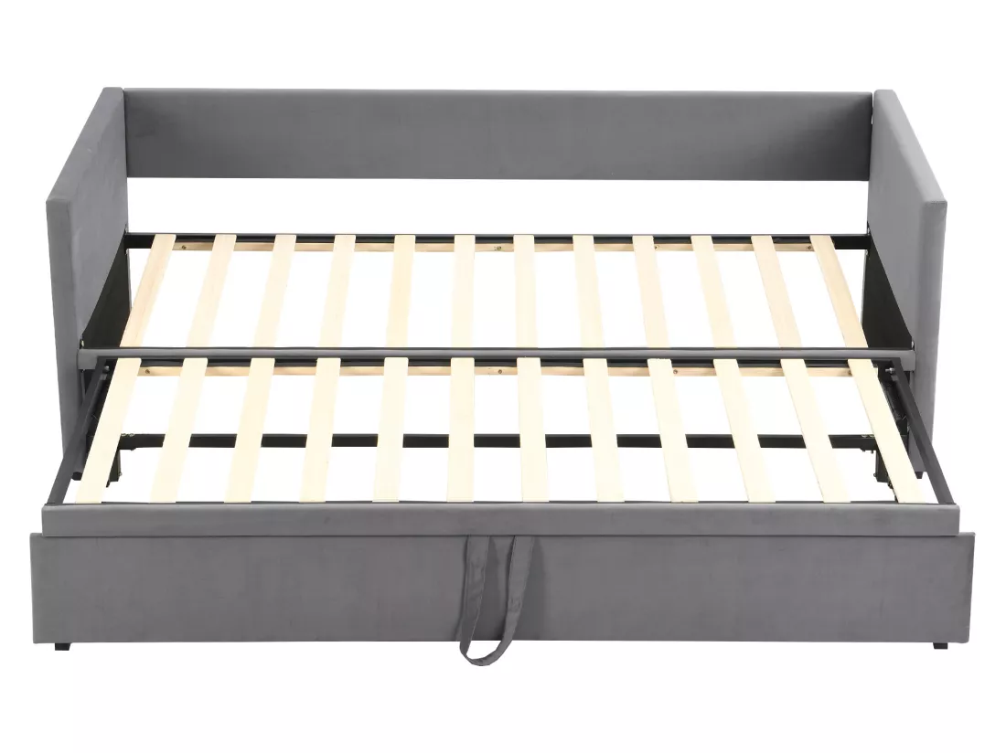 Lit gigogne en velours avec sommier à lattes - 90/180x200cm - Gris clair
