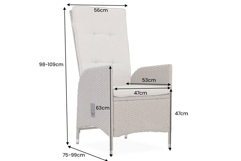 Outdoor Gartenstuhl SYLT grau Polyrattan Hochlehner mit Armlehne verstellbar wetterfest
