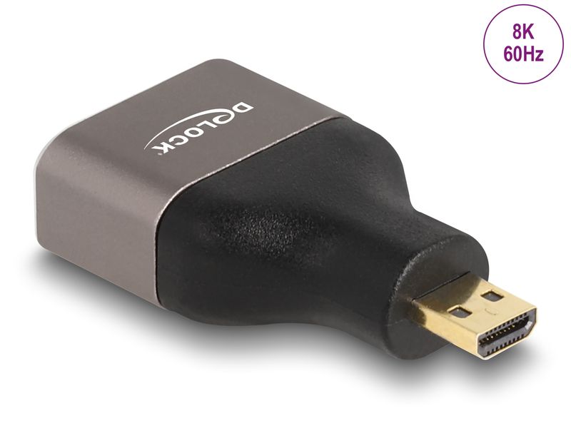 Delock Adapter 8K 60 Hz HDMI - Micro-HDMI (HDMI-D) Delock HDMI Adapter Micro-D Stecker zu A Buchse 8K 60 Hz grau Metall
